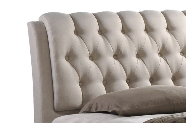 Ainge Contemporary Button-Tufted Light Beige Fabric Upholstered Storage King-Size Bed with 2-drawer