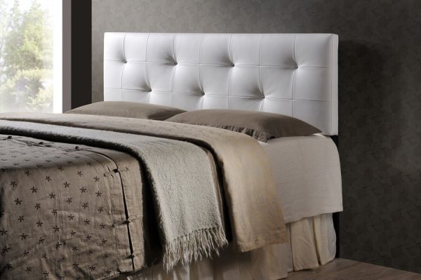 Dalini Modern and Contemporary Full White Faux Leather Headboard with Faux Crystal Buttons