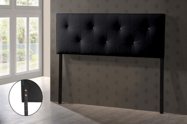 Dalini Modern and Contemporary Full Black Faux Leather Headboard with Faux Crystal Buttons