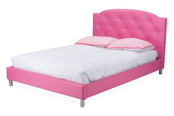 Canterbury Modern and Contemporary Hot Pink Faux Leather Queen Size Platform Bed