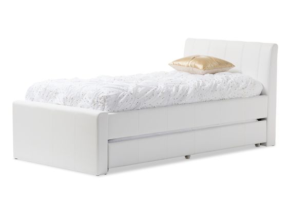 Cosmo Modern and Contemporary White Faux Leather Twin Size Trundle Bed