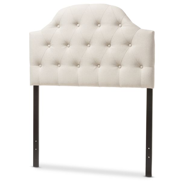 Morris Modern and Contemporary Light Beige Fabric Upholstered Button-Tufted Scalloped Twin Size Headboard 