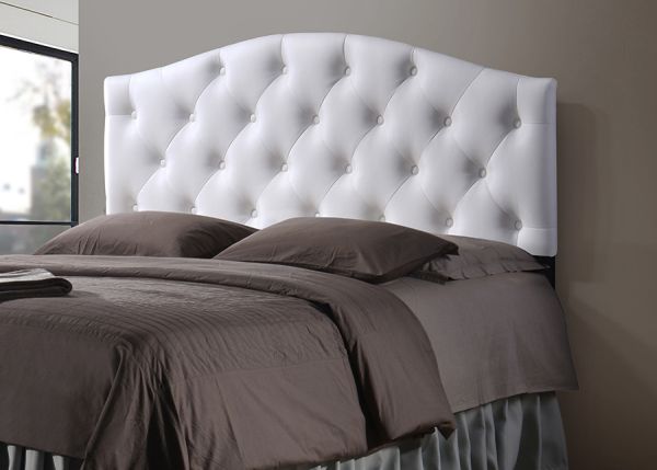 Myra Modern and Contemporary Full Size White Faux Leather Upholstered Button-tufted Scalloped Headboard
