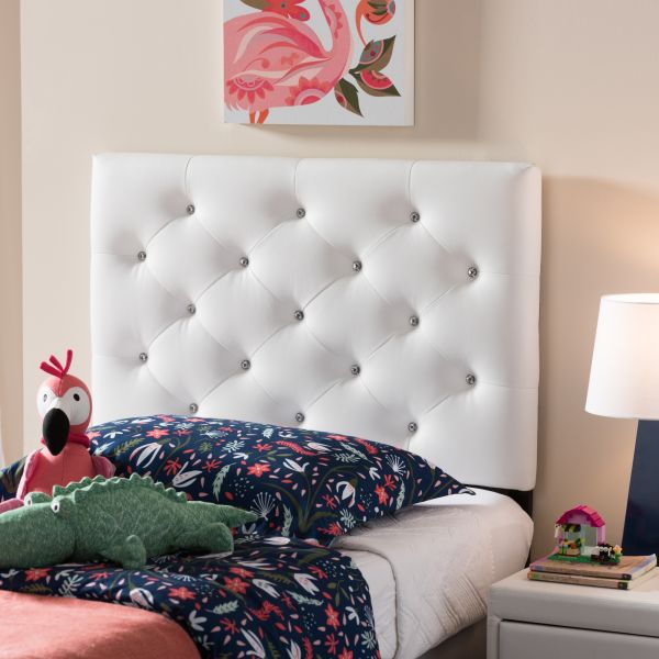 Viviana Modern and Contemporary White Faux Leather Upholstered Button-Tufted Twin Size Headboard 