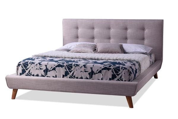 Jonesy Scandinavian Style Mid-century Beige Fabric Upholstered Queen Size Platform Bed