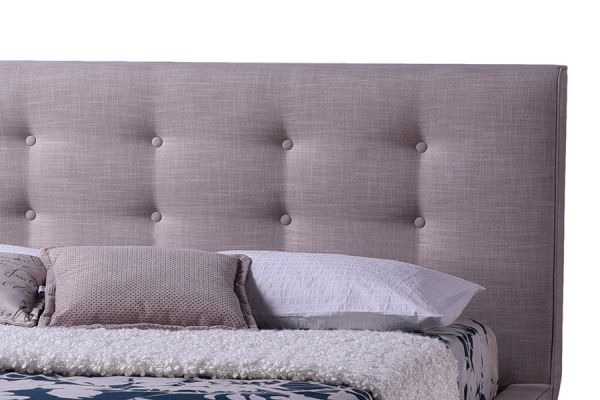 Jonesy Scandinavian Style Mid-century Beige Fabric Upholstered Queen Size Platform Bed