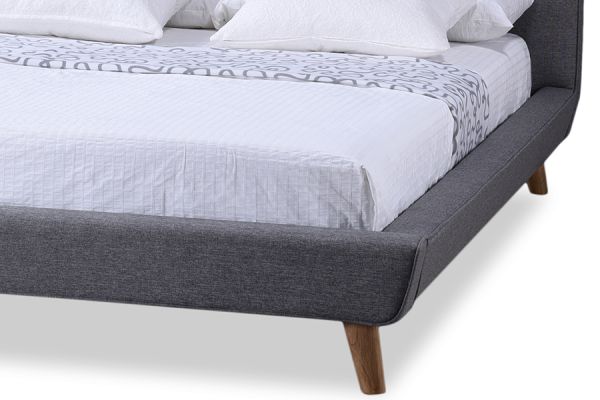 Jonesy Scandinavian Style Mid-century Grey Fabric Upholstered Queen Size Platform Bed