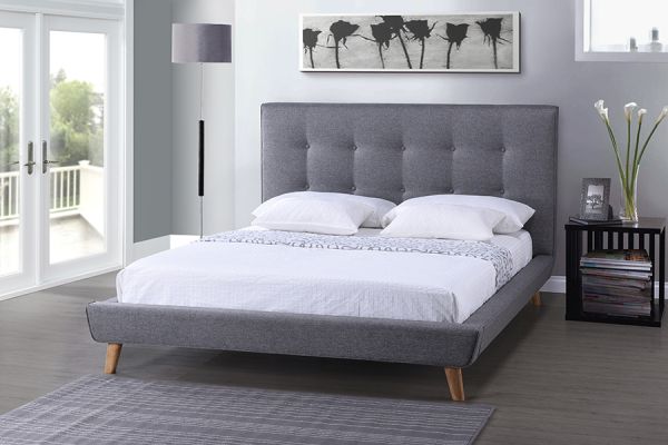 Jonesy Scandinavian Style Mid-century Grey Fabric Upholstered Queen Size Platform Bed