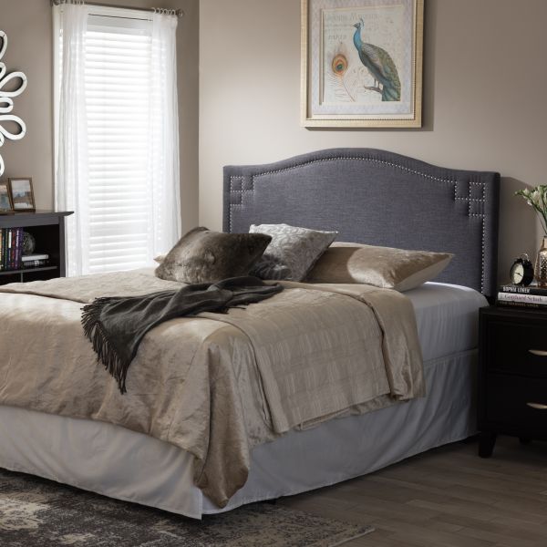 Aubrey Modern and Contemporary Dark Grey Fabric Upholstered Queen Size Headboard