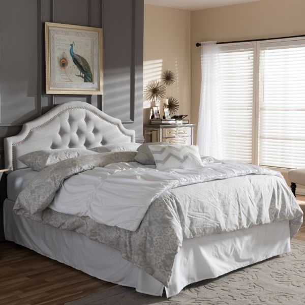 Cora Modern and Contemporary Grayish Beige Fabric Upholstered Full Size Headboard