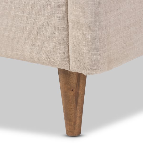 Hannah Mid-Century Modern Beige Linen Queen Size Platform Bed