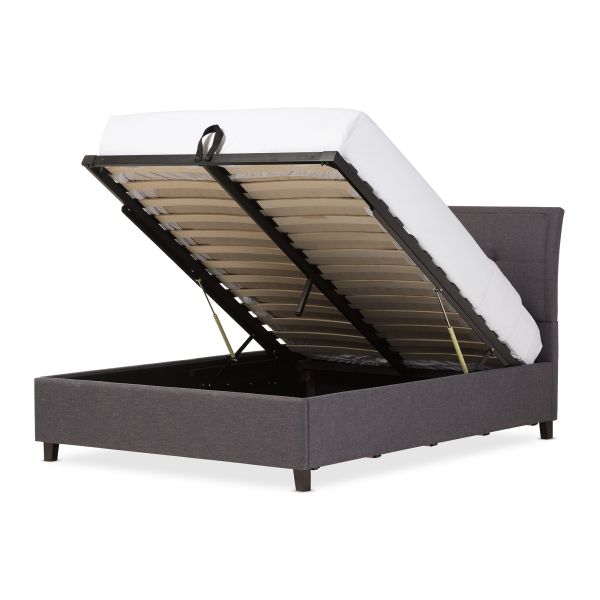 Lea Modern and Contemporary Dark Grey Fabric Queen Size Storage Platform Bed