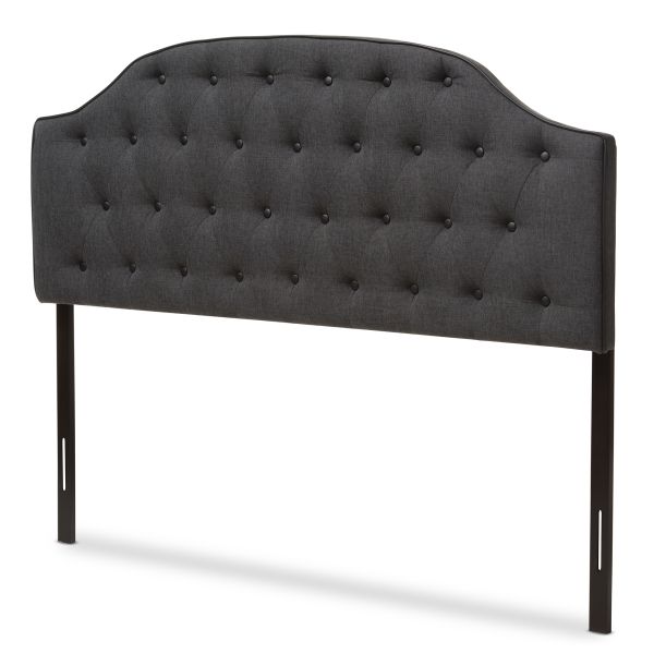 Windsor Modern and Contemporary Dark Grey Fabric Upholstered Scalloped Buttoned Queen Size Headboard
