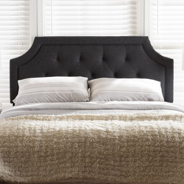 Mars Modern and Contemporary Dark Grey Fabric Queen Size Headboard