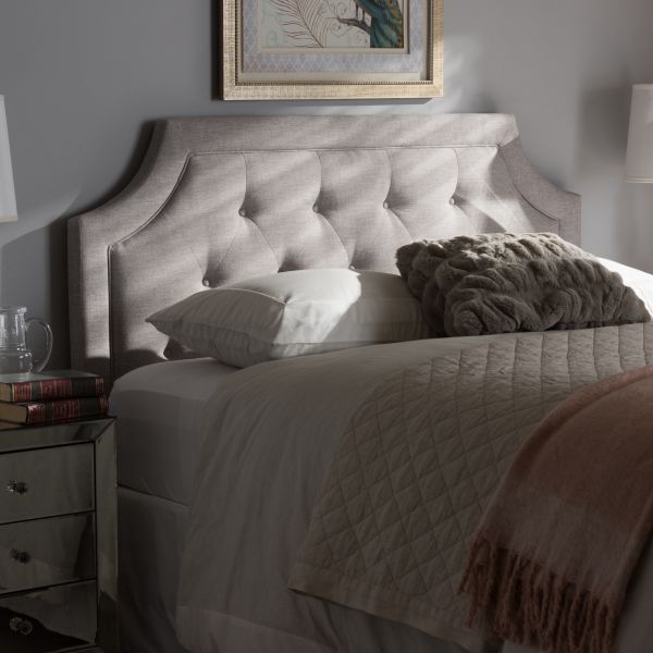 Mars Modern and Contemporary Greyish Beige Fabric King Size Headboard
