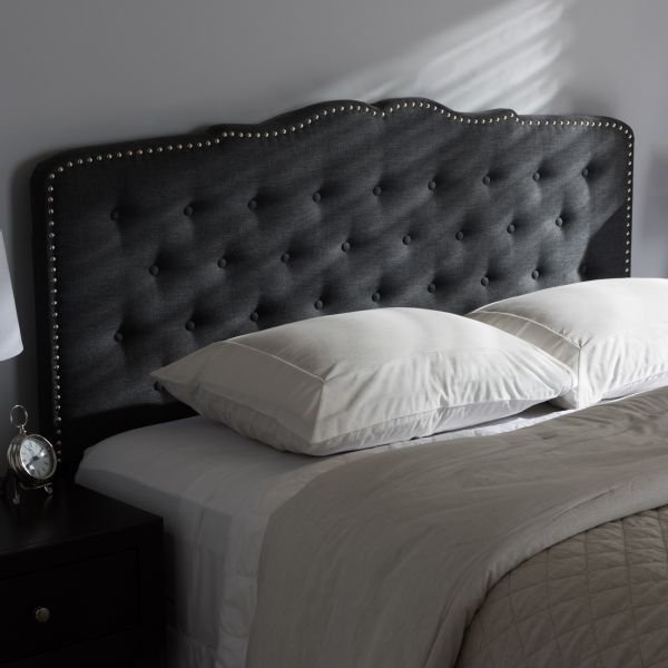 Lucy Modern and Contemporary Dark Grey Fabric Queen Size Headboard