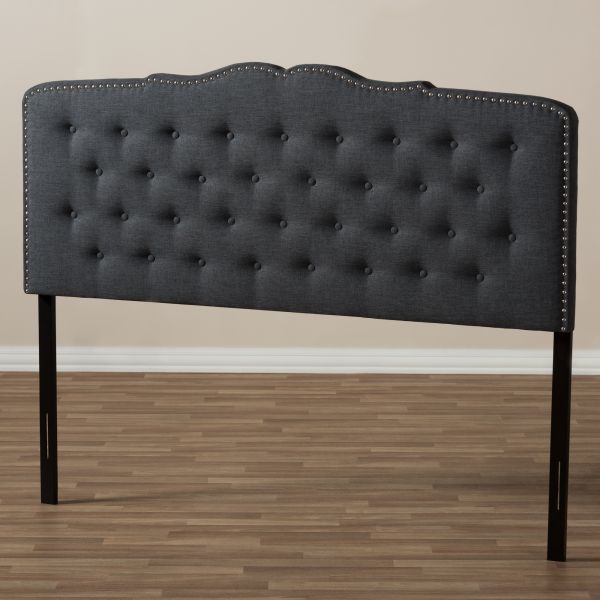 Lucy Modern and Contemporary Dark Grey Fabric Queen Size Headboard