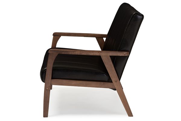 Nikko Mid-century Modern Scandinavian Style Dark Brown Faux Leather Wooden 2-Seater Loveseat