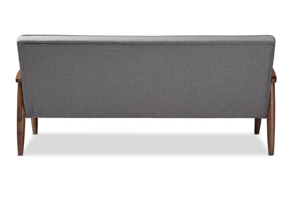 Sorrento Mid-century Retro Modern Grey Fabric Upholstered Wooden 3-seater Sofa