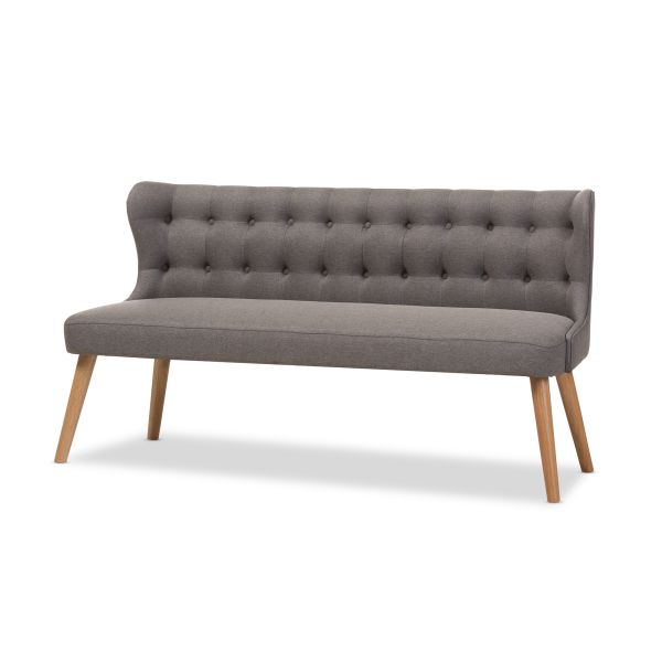 Melody Mid-Century Modern Grey Fabric and Natural Wood Finishing 3-Seater Settee Bench