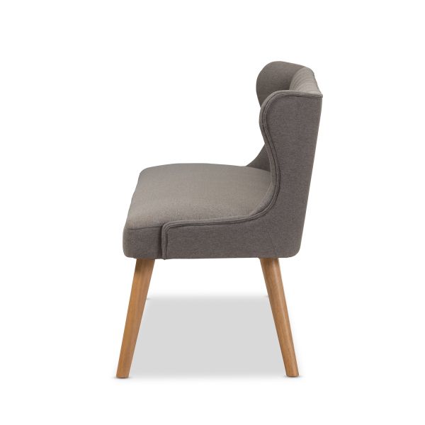 Melody Mid-Century Modern Grey Fabric and Natural Wood Finishing 3-Seater Settee Bench