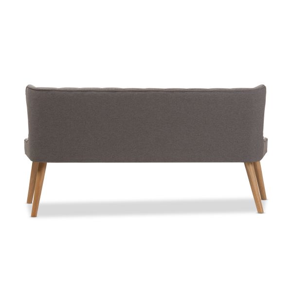 Melody Mid-Century Modern Grey Fabric and Natural Wood Finishing 3-Seater Settee Bench