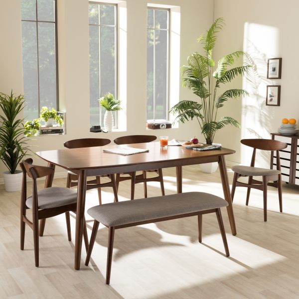 Flora Mid-Century Modern Light Grey Fabric and 