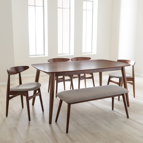 Flora Mid-Century Modern Light Grey Fabric and 