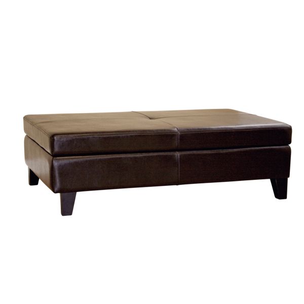 Dark Brown Faux Leather Storage Cocktail Ottoman